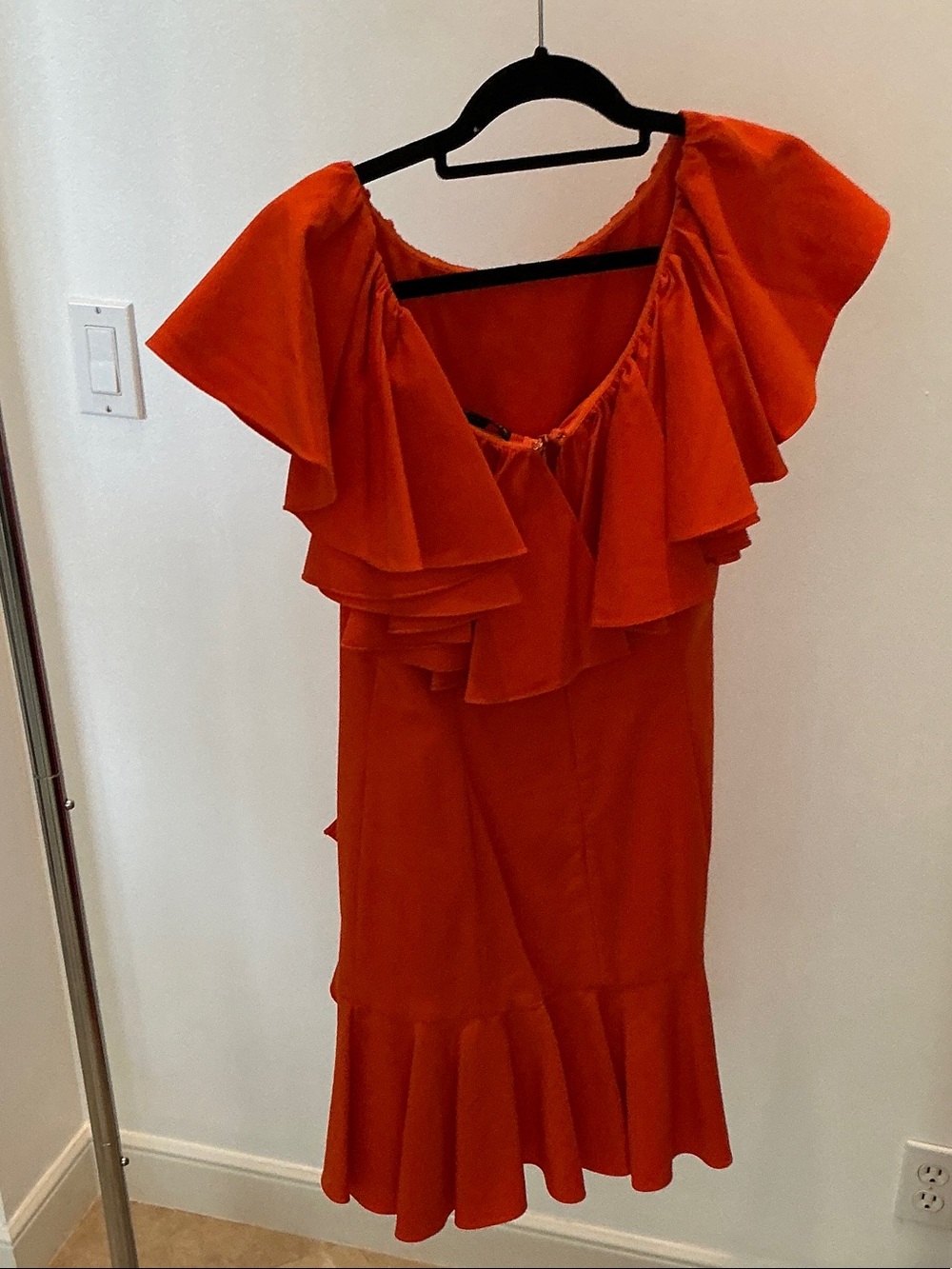 Off-Shoulder Ruffled Red Women’s Dress - Picture 2 of 4